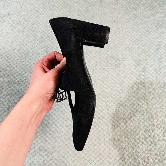 Vtg Charles Jourdan Paris Black Suede Round Toe Strappy Classy Heel 9d - Picture 3 of 6
